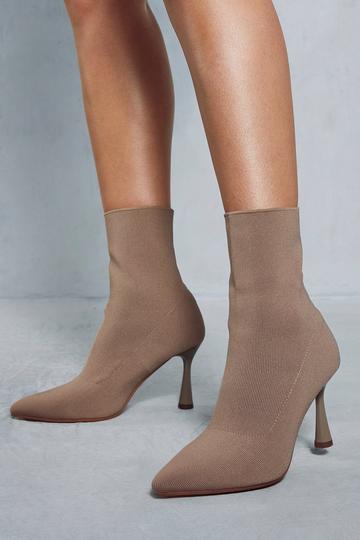 Pointed Knit High Heel Ankle Boots taupe