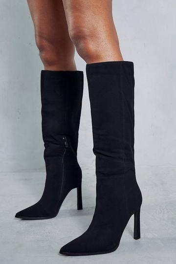 Faux Suede Knee High Boots black