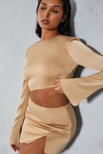 Premium Satin Shoulder Pad Split Skirt Co-ord bronze