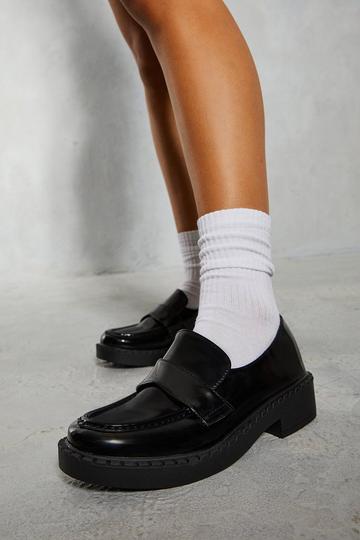 Black Leather Look Chunky Loafers