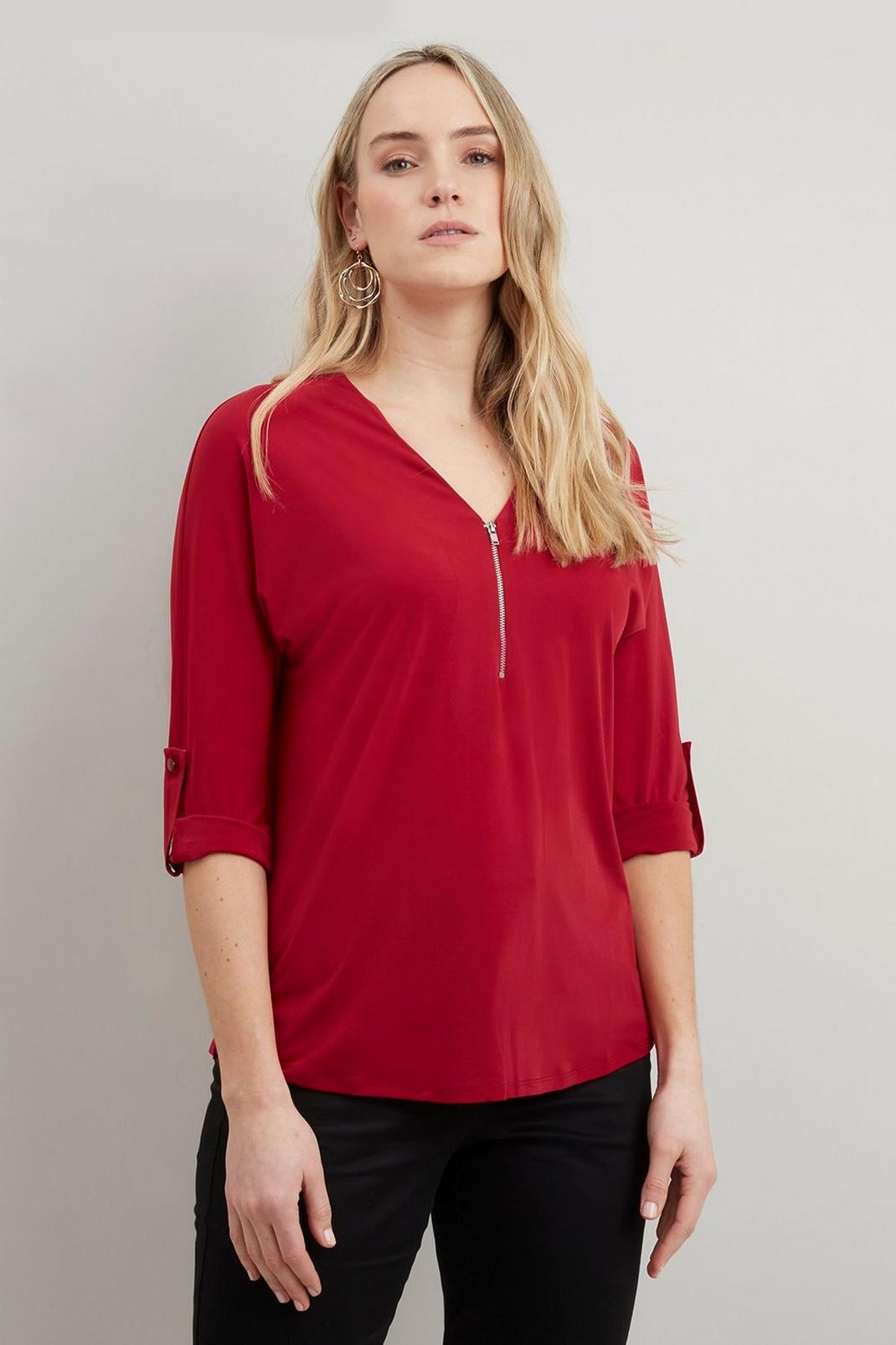 Wine Jersey Zip Blouse image number 1
