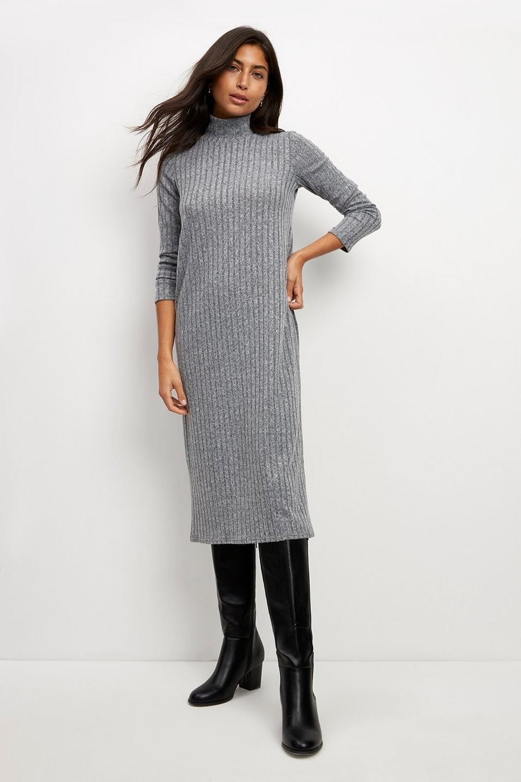 131 Soft Touch Rib Roll Neck Midi Dress image number 2