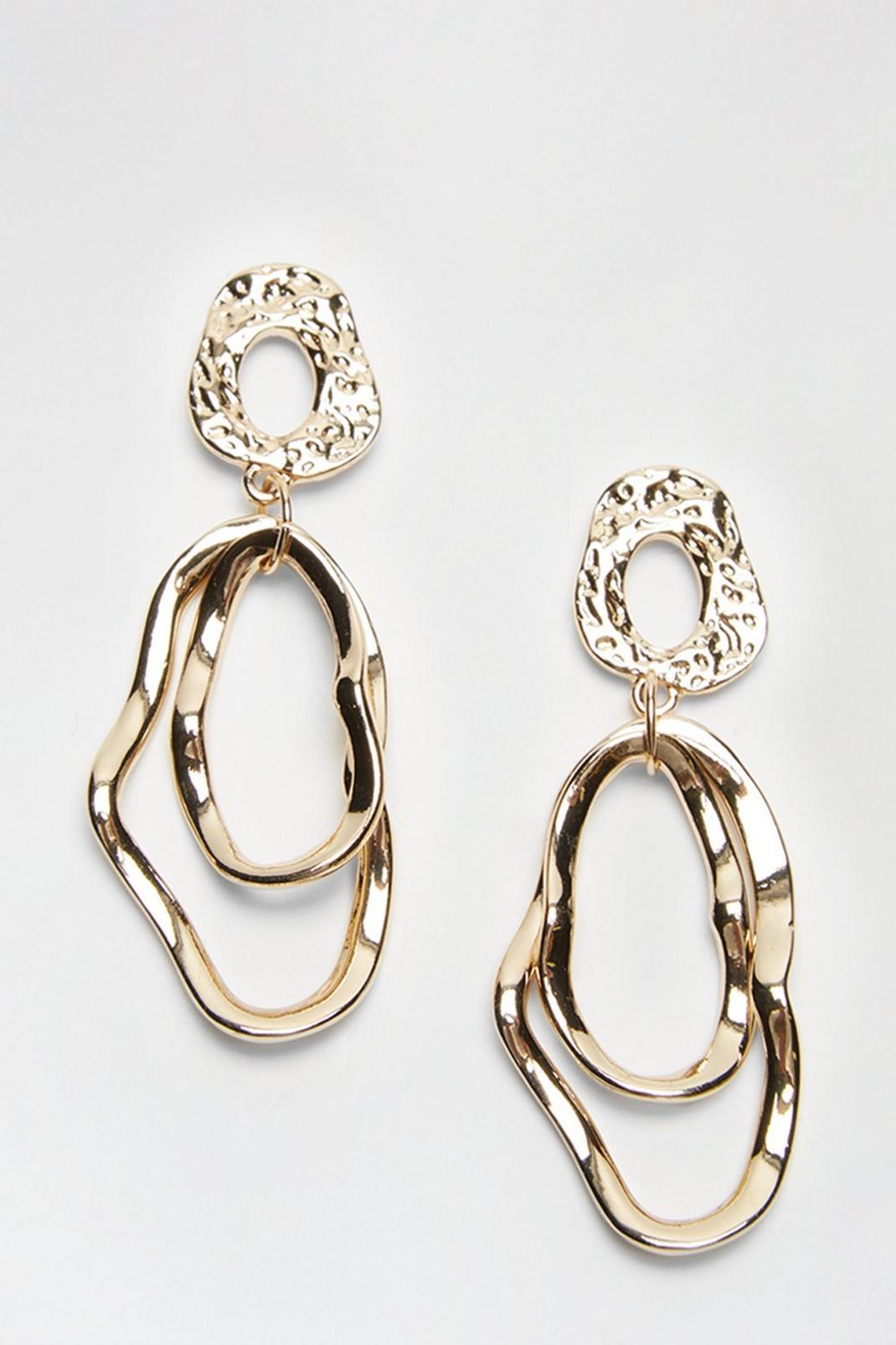 128 Gold Hammered Detail Drop Earrings image number 1