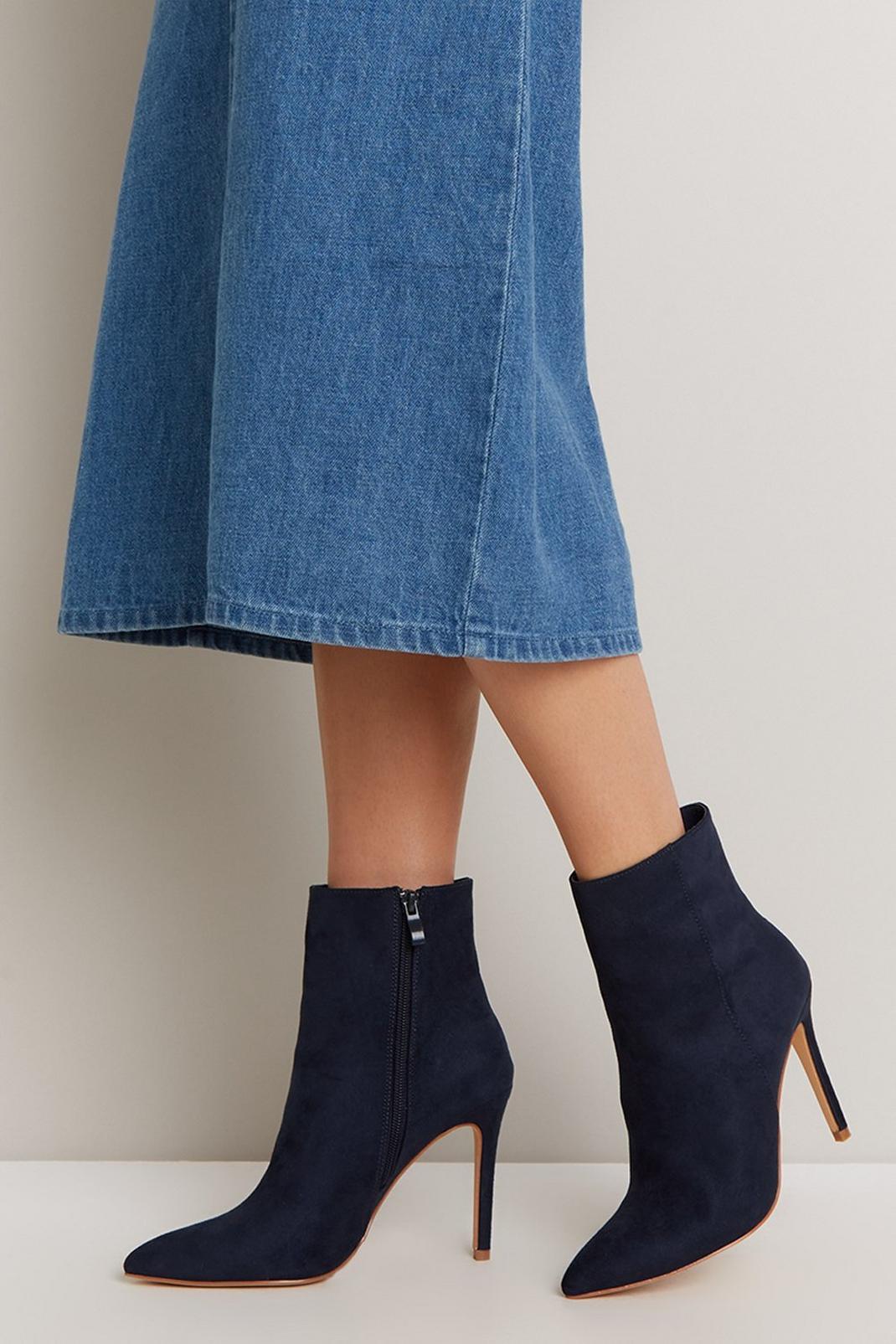 Navy Alana Pointed Heeled Ankle Boot image number 1
