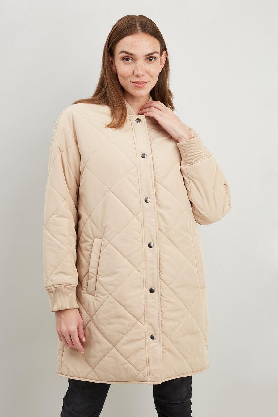 Petite Quilted Mid Length Coat