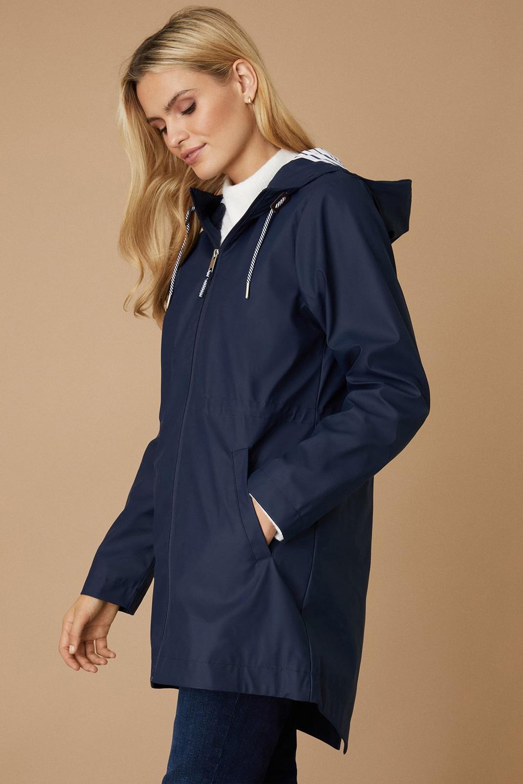 Navy Hooded Rubber Rain Mac  image number 1