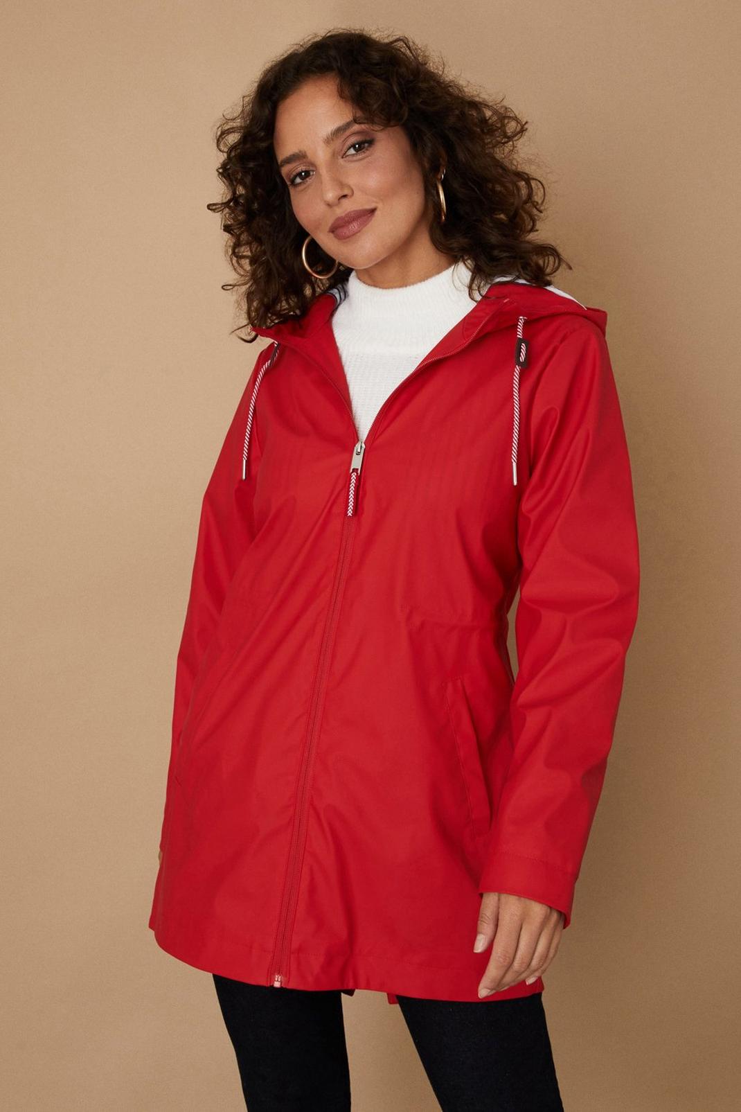 Red Hooded Rubber Rain Mac  image number 1