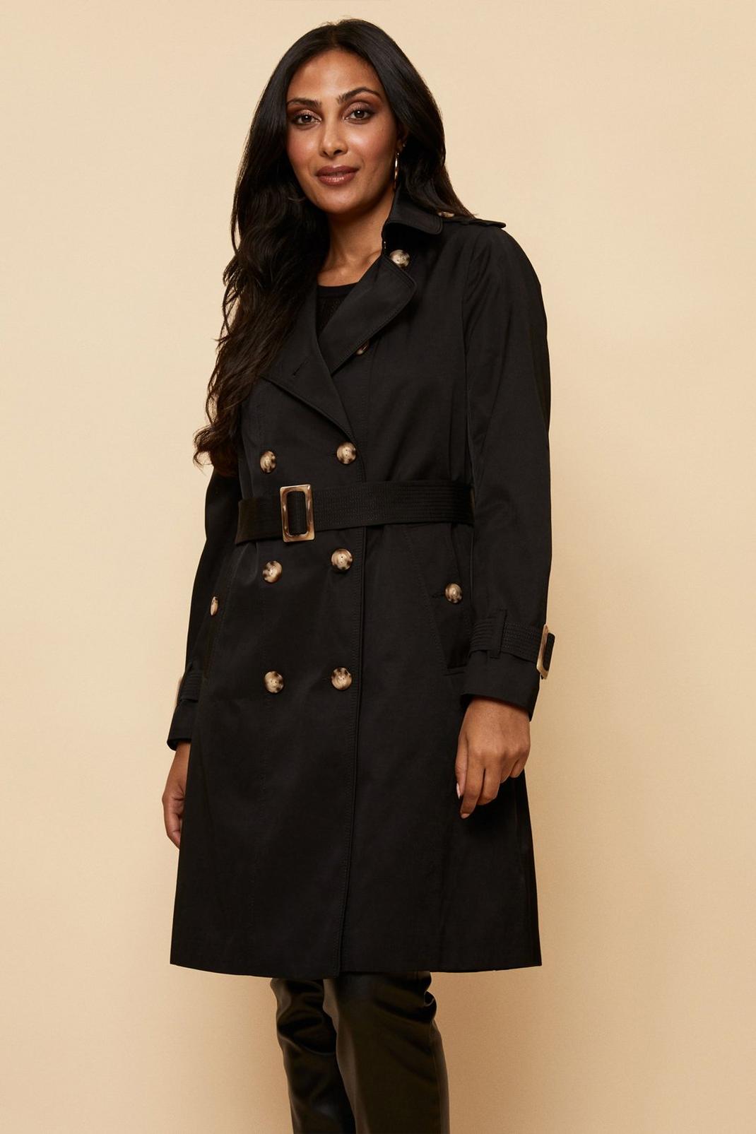 Black Petite Double Breasted Trench Coat  image number 1