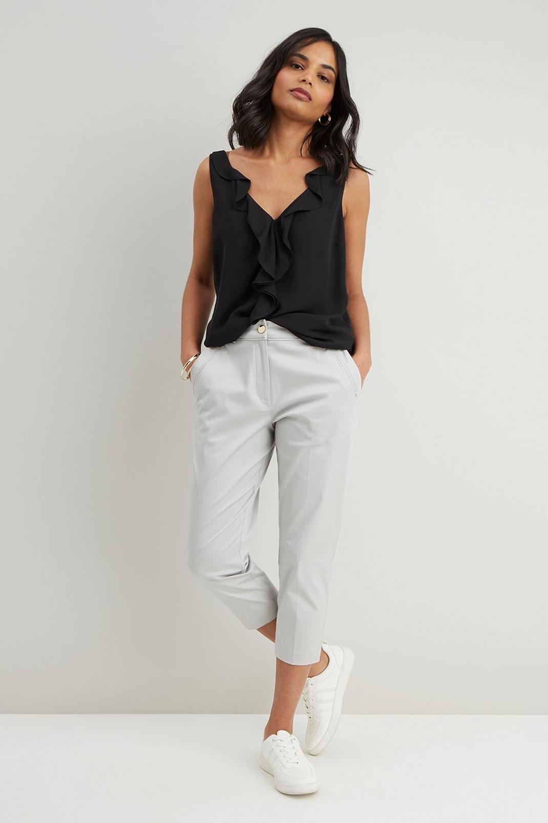 Grey Petite Stretch Crop Trouser image number 1