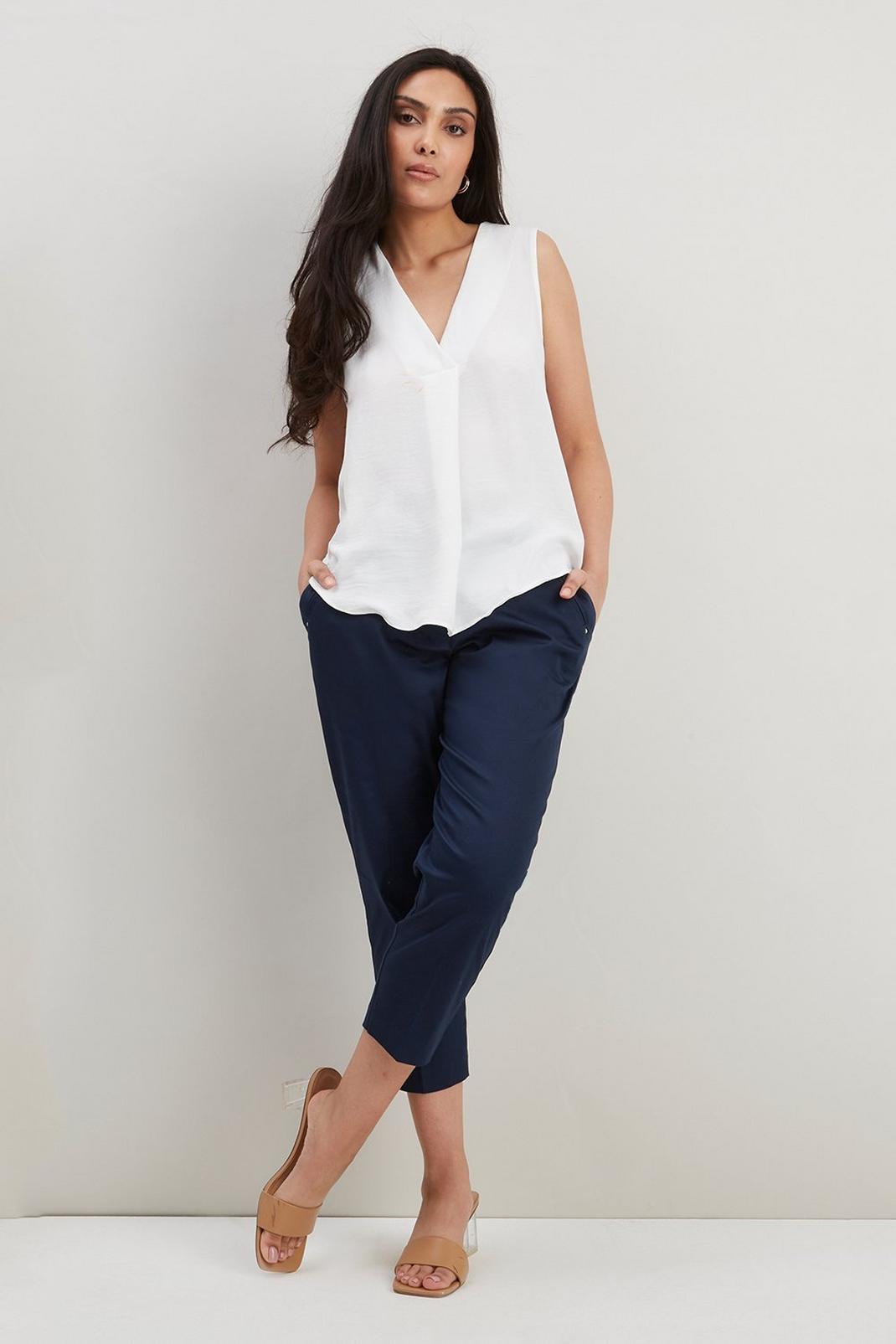 Navy Petite Stretch Crop Trouser image number 1