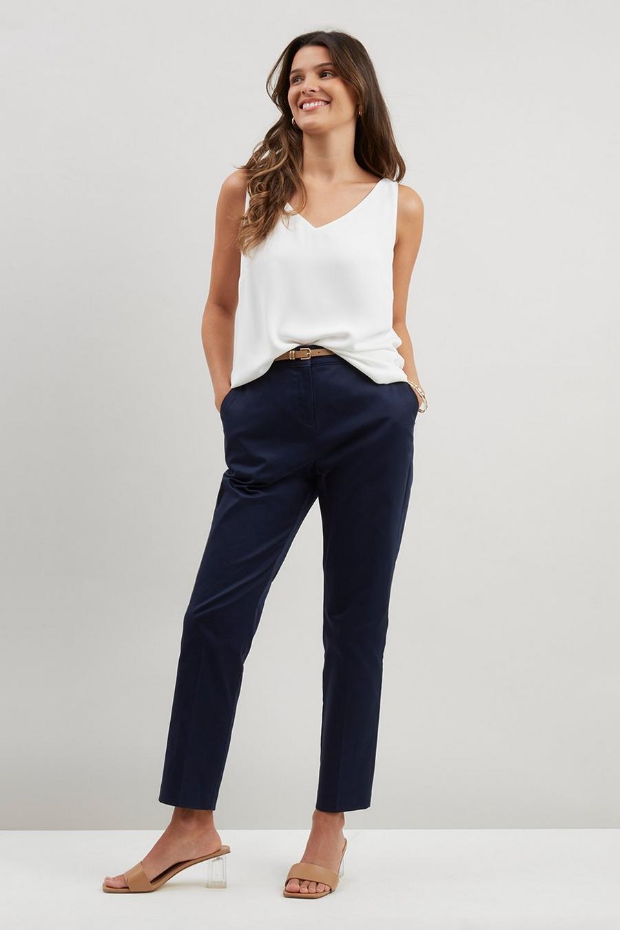 Stretch Tapered Belted Trousers