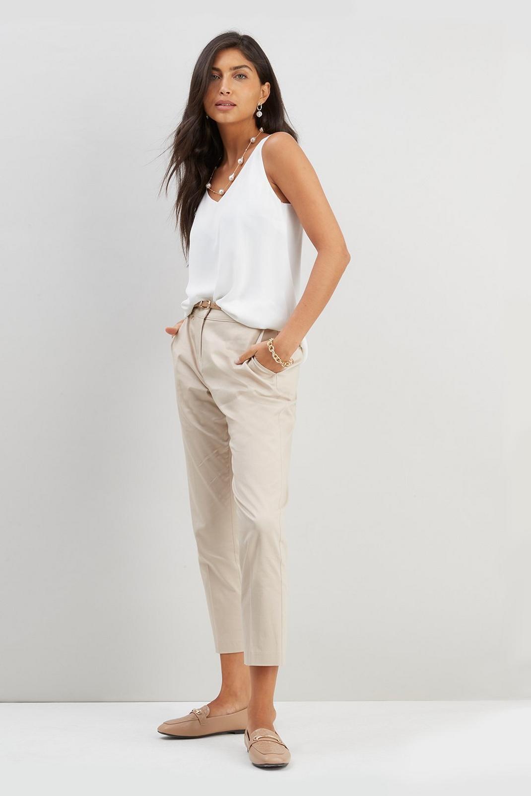 Sand Petite Stretch Cigarette Belted Trouser image number 1