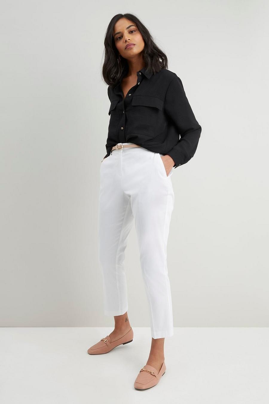 Petite Stretch Tapered Belted Trousers