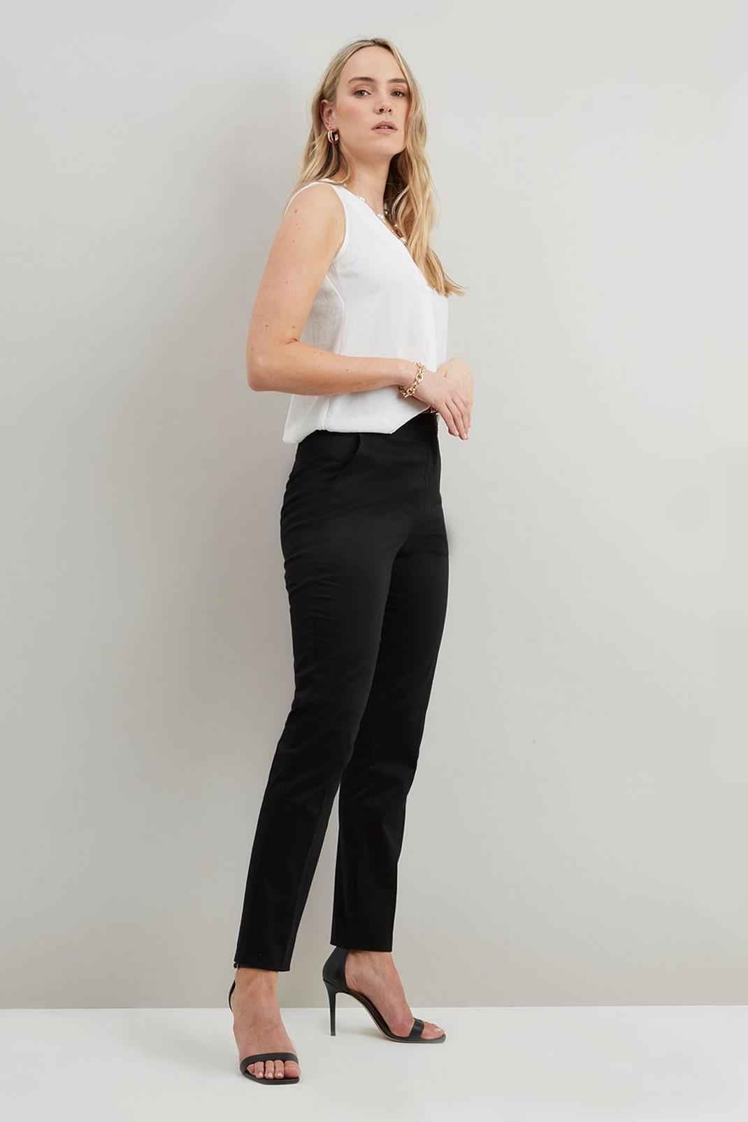 Black Stretch Tapered Belted Trouser image number 1