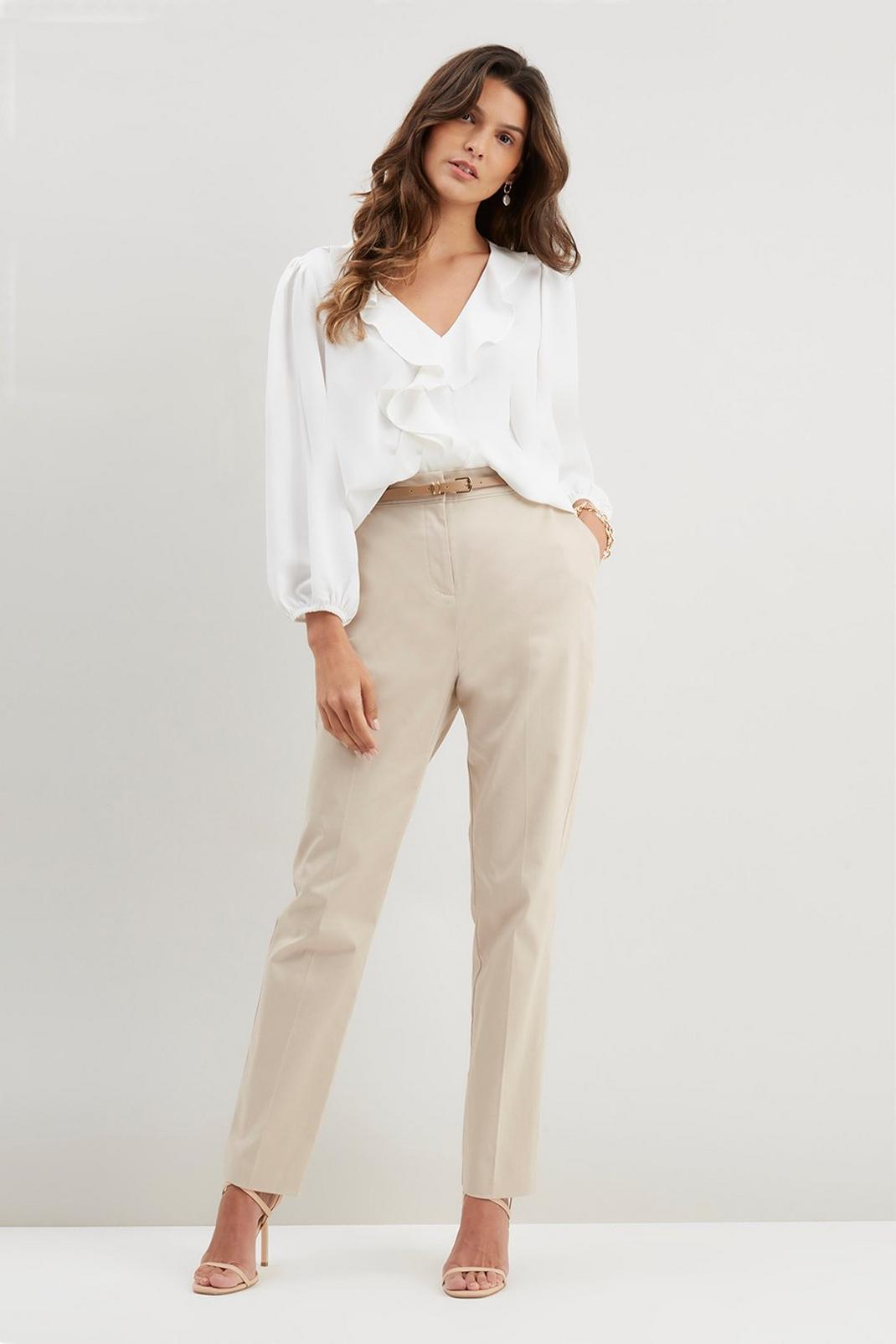 Sand Tall Stretch Cigarette Belted Trouser image number 1