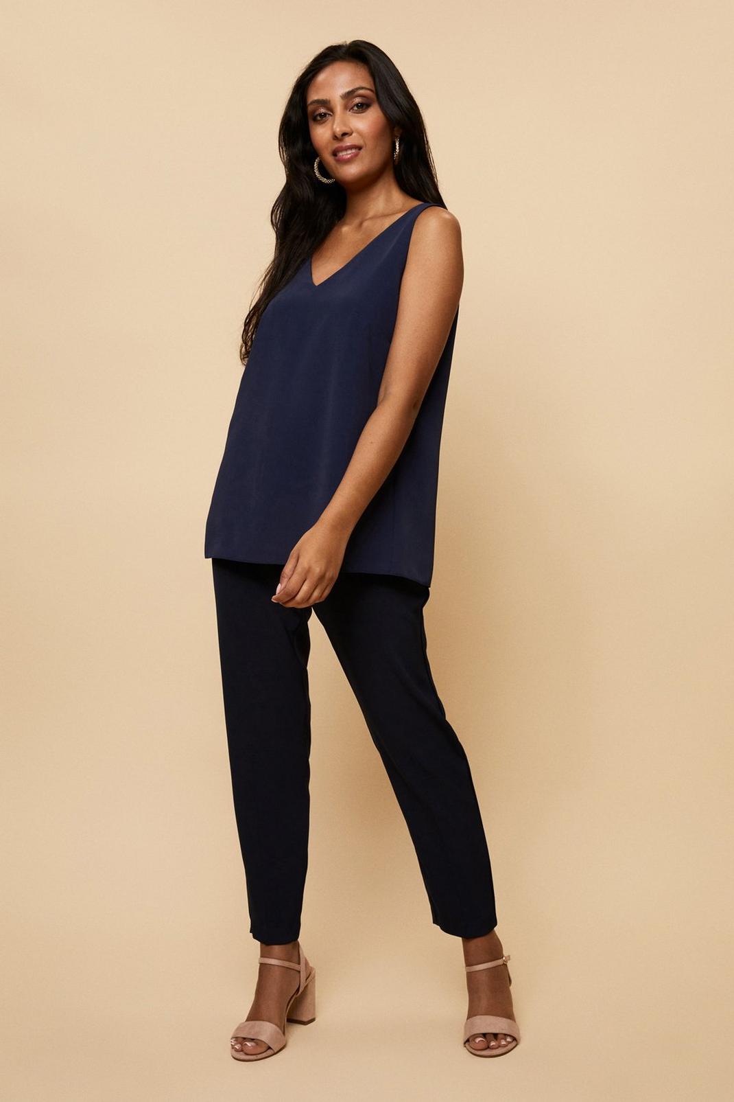 Navy Petite Pull On Trousers image number 1
