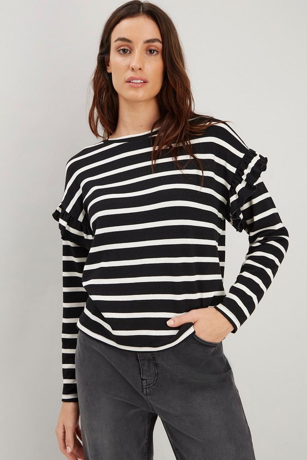 105 Stripe Long Sleeve Frill Top image number 1