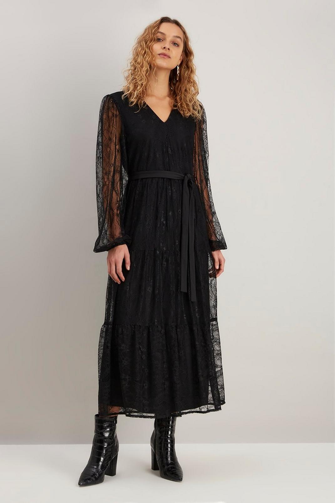 Tall Black Lace Midi Dress image number 1