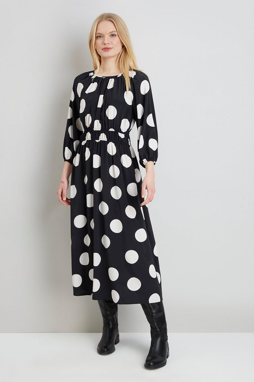 Black Spot Woven Tiered Midi Dress image number 1