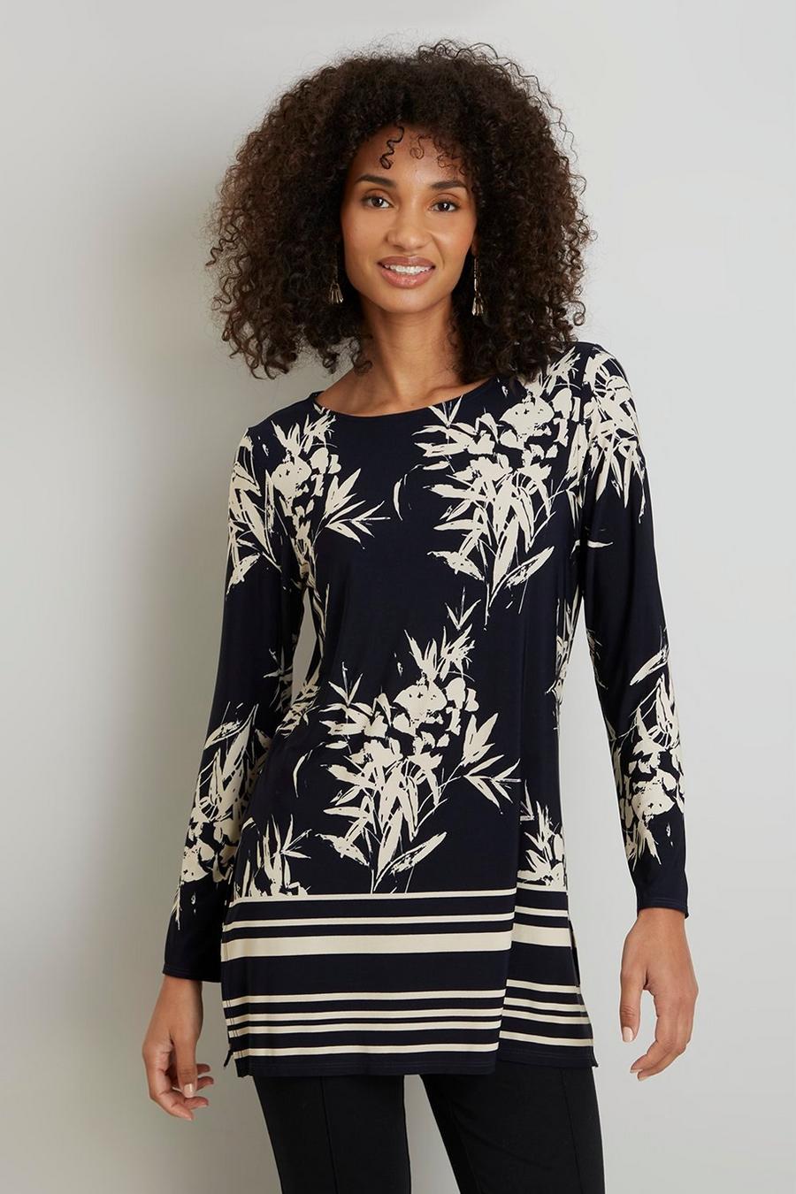 Petite Shadow Floral Border Jersey Tunic