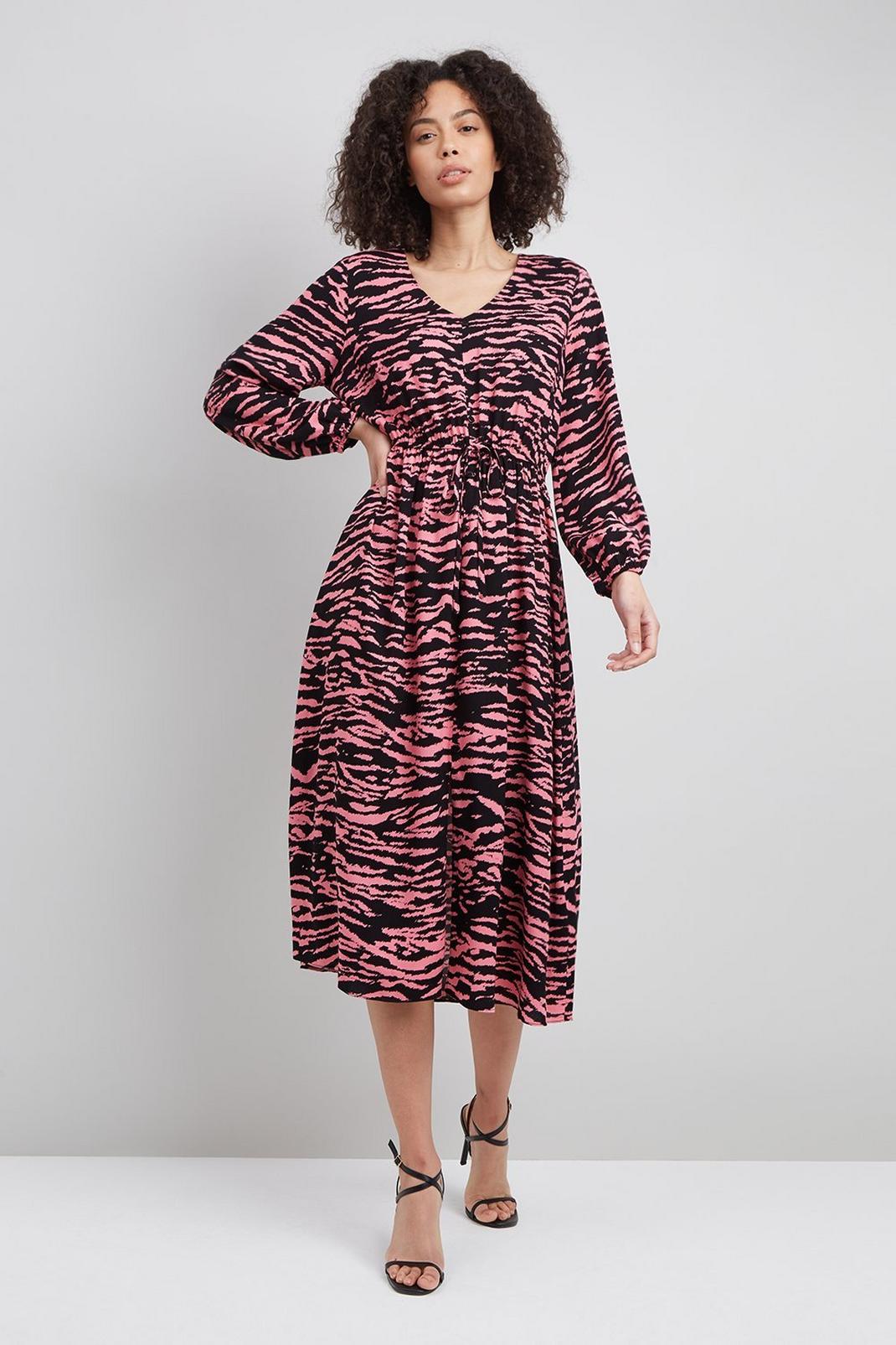 155 Pink Zebra Split Front Midi Dress image number 1