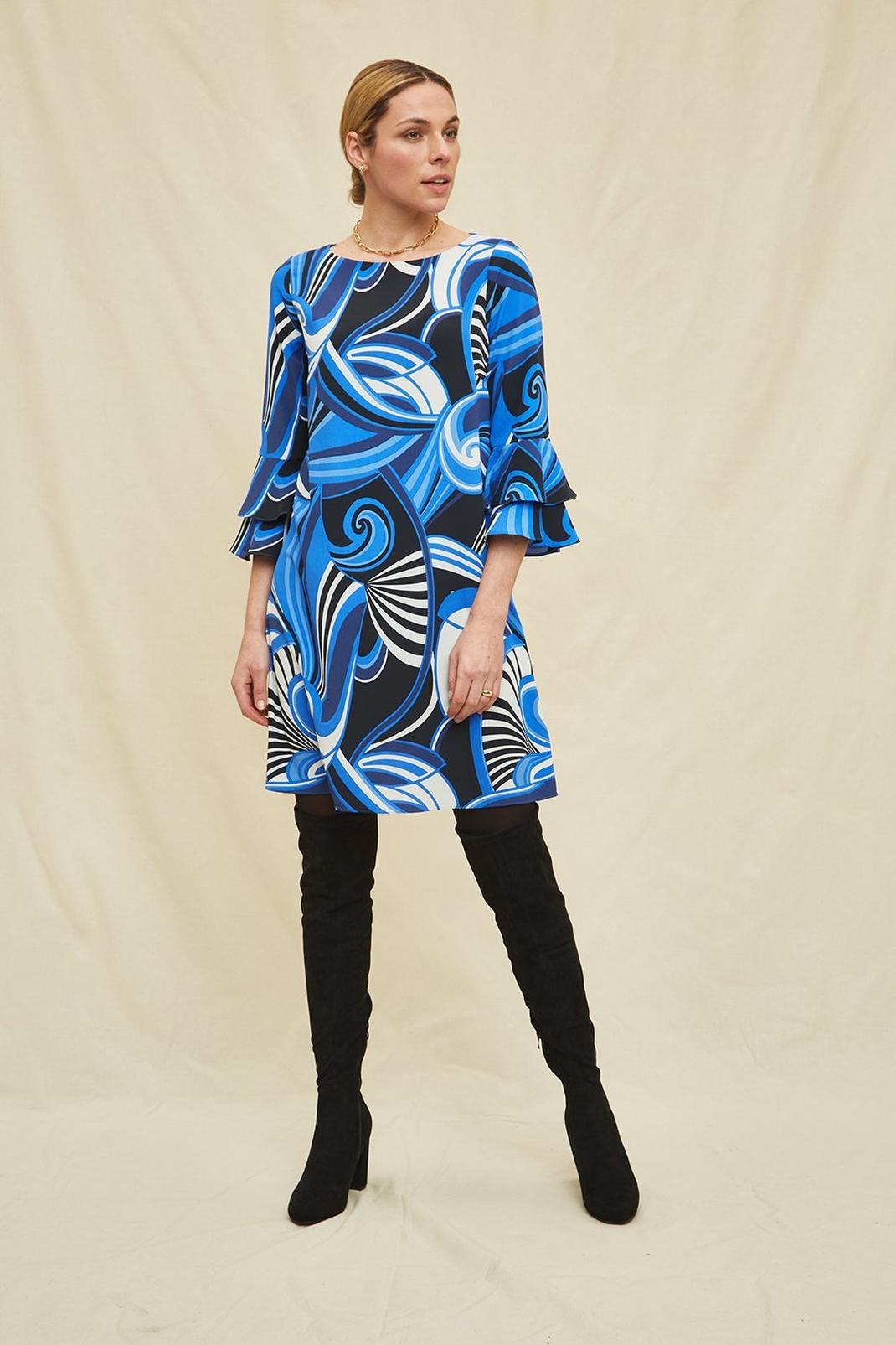 Navy Abstract Graphic Print Shift Dress image number 1
