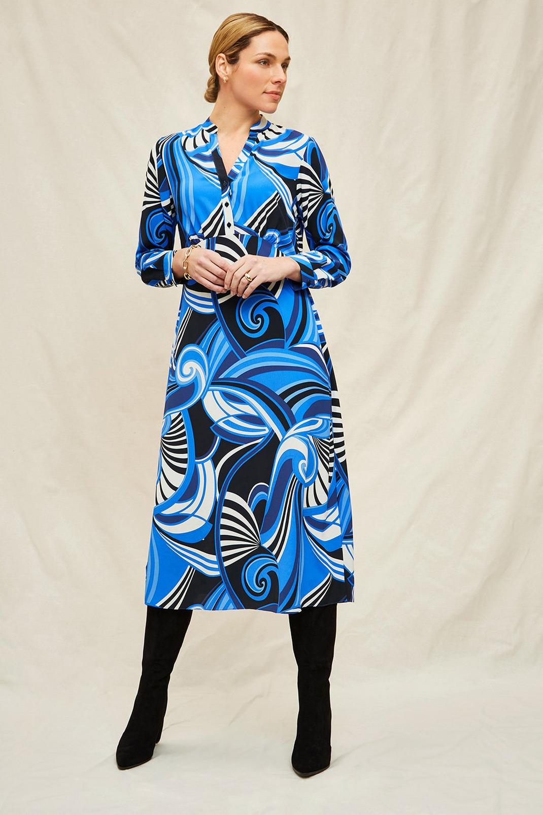 Navy Abstract Graphic Print Shirt Dress image number 1