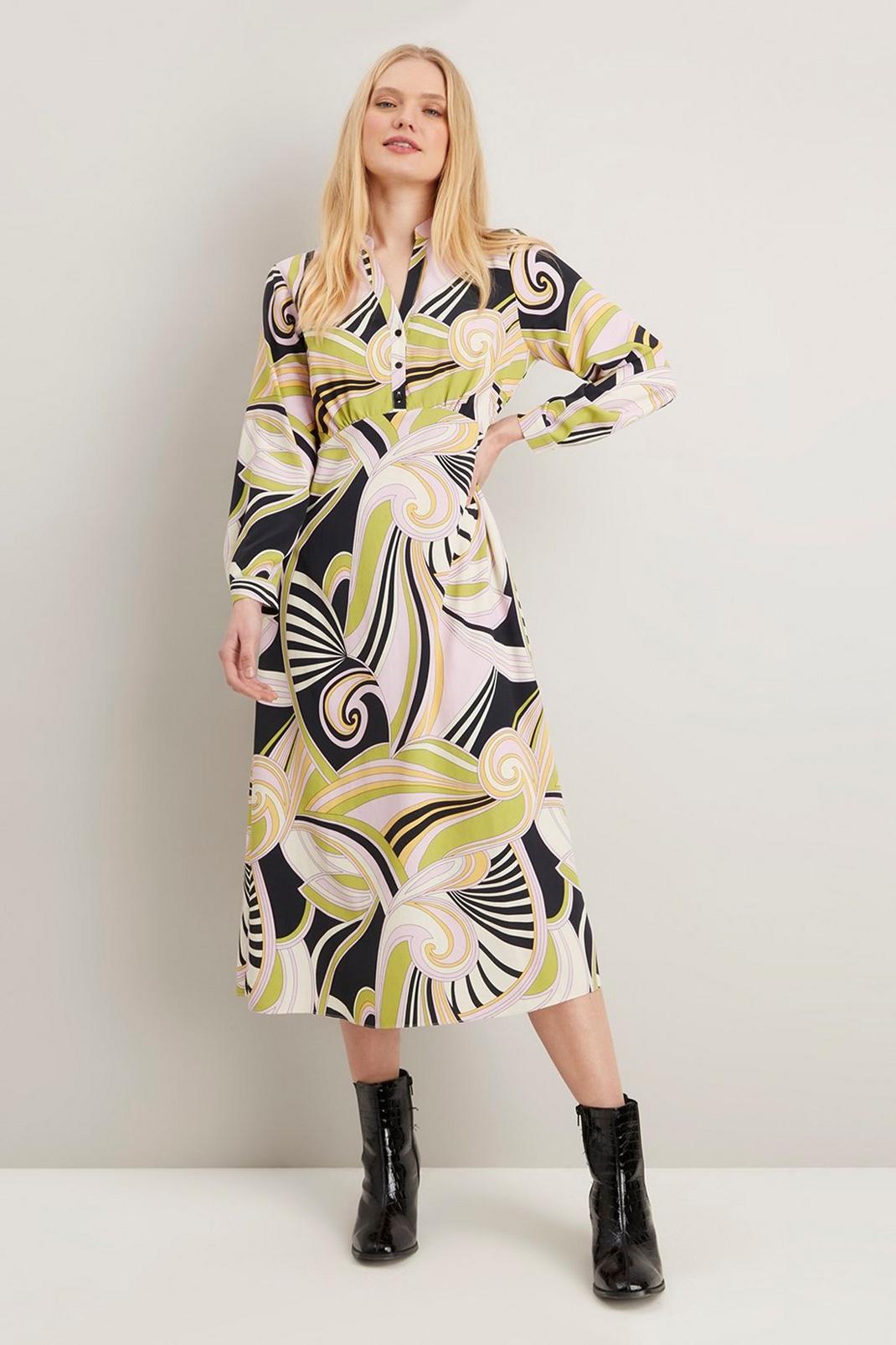 155 Abstract Graphic Print Shirt Dress image number 1