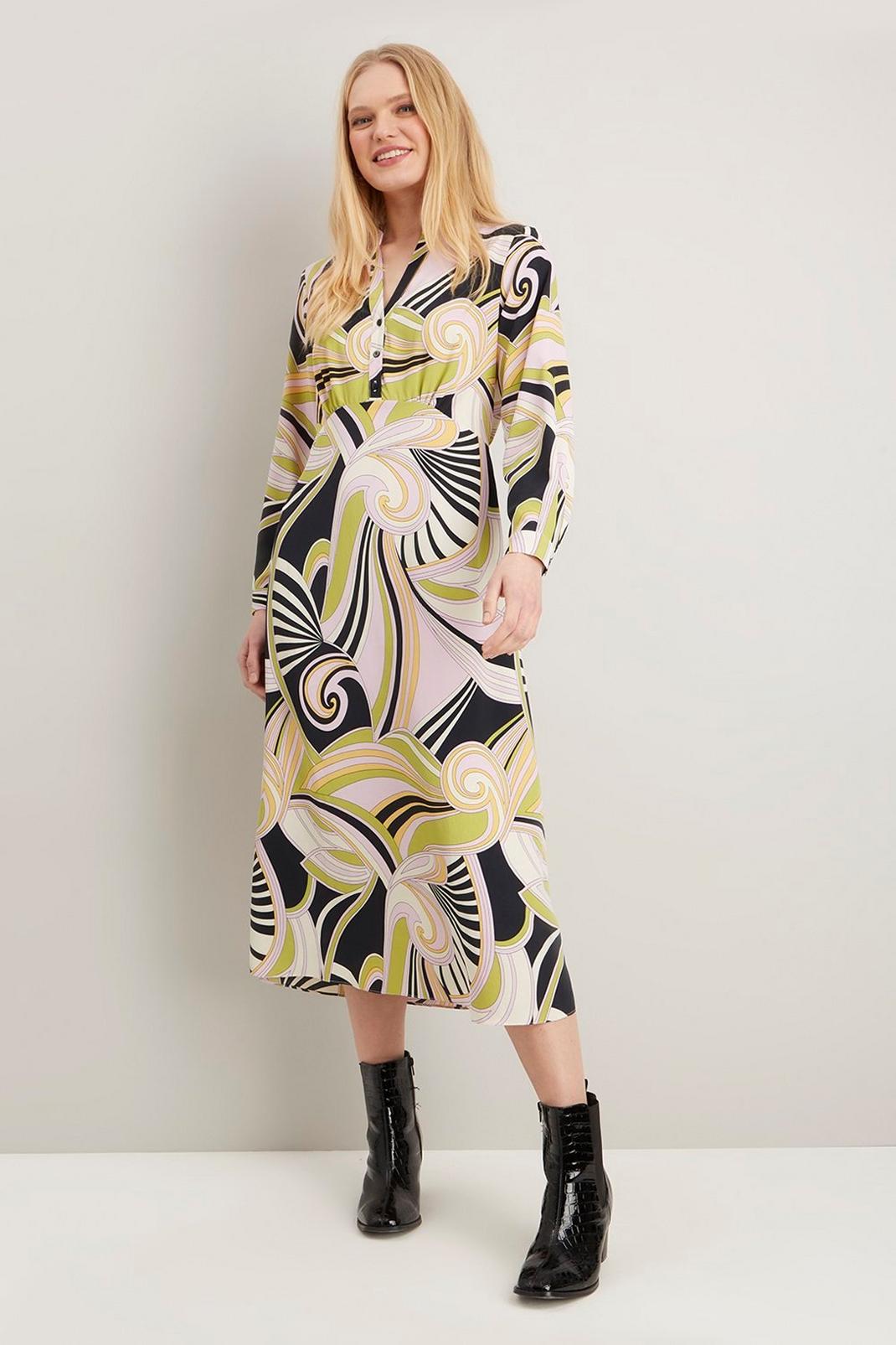 155 Abstract Graphic Print Shirt Dress image number 2
