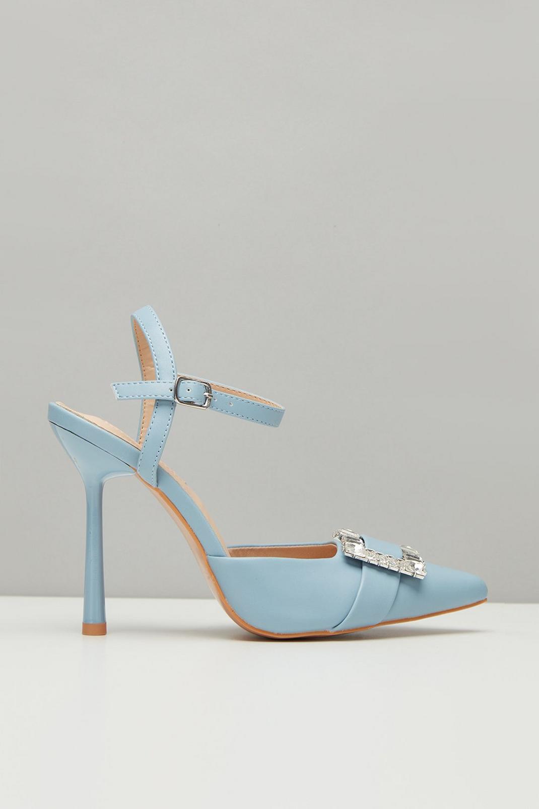 Blue Gorgeous Diamante Buckle Court Shoe image number 1