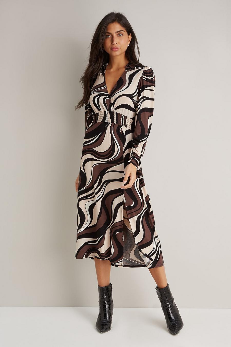 Swirl Print Jersey Midi Dress