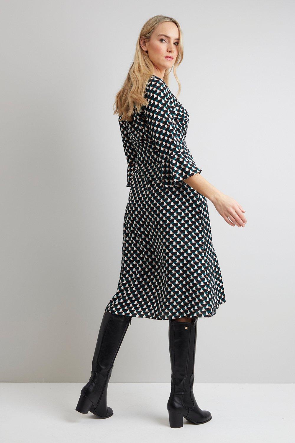 Green Geo Button Front Midi Dress Wallis EU