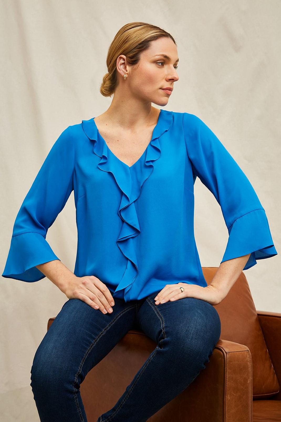Bright blue Woven Ruffle Blouse image number 1