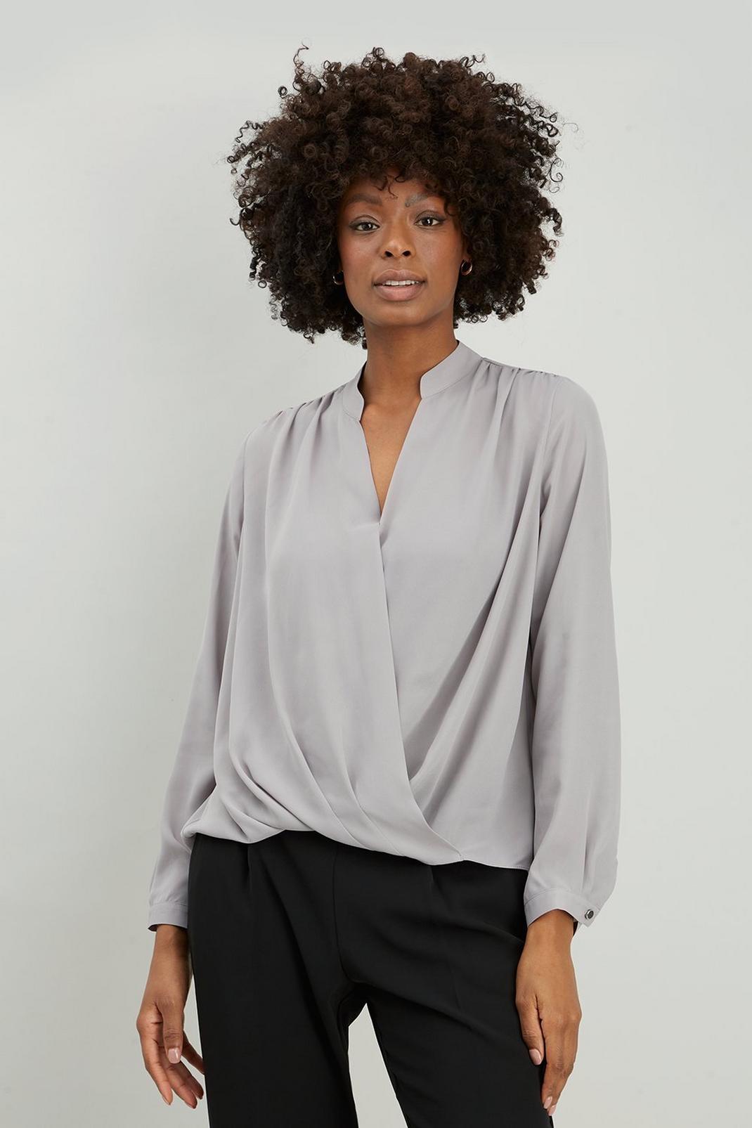 Grey Double Layer Woven Drape Wrap Top image number 1