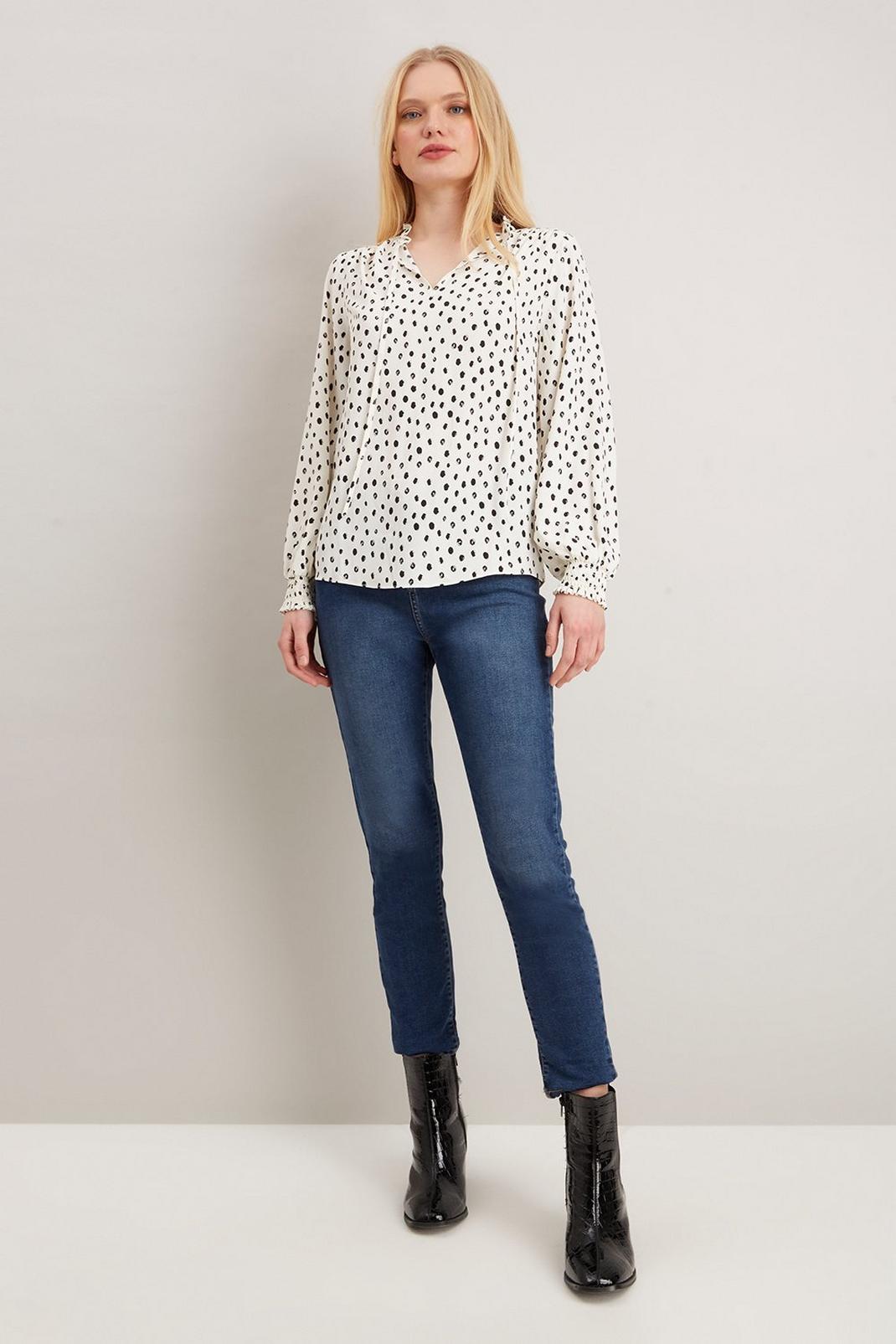 173 Ivory Spot Tie Neck Blouse image number 2