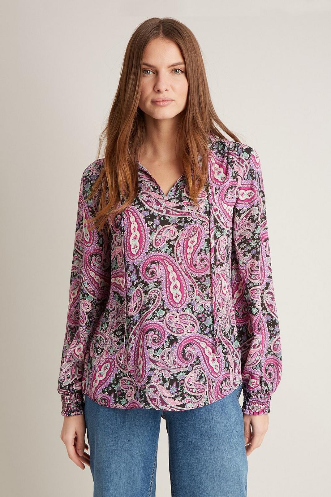 105 Paisley Tie Neck Blouse image number 1