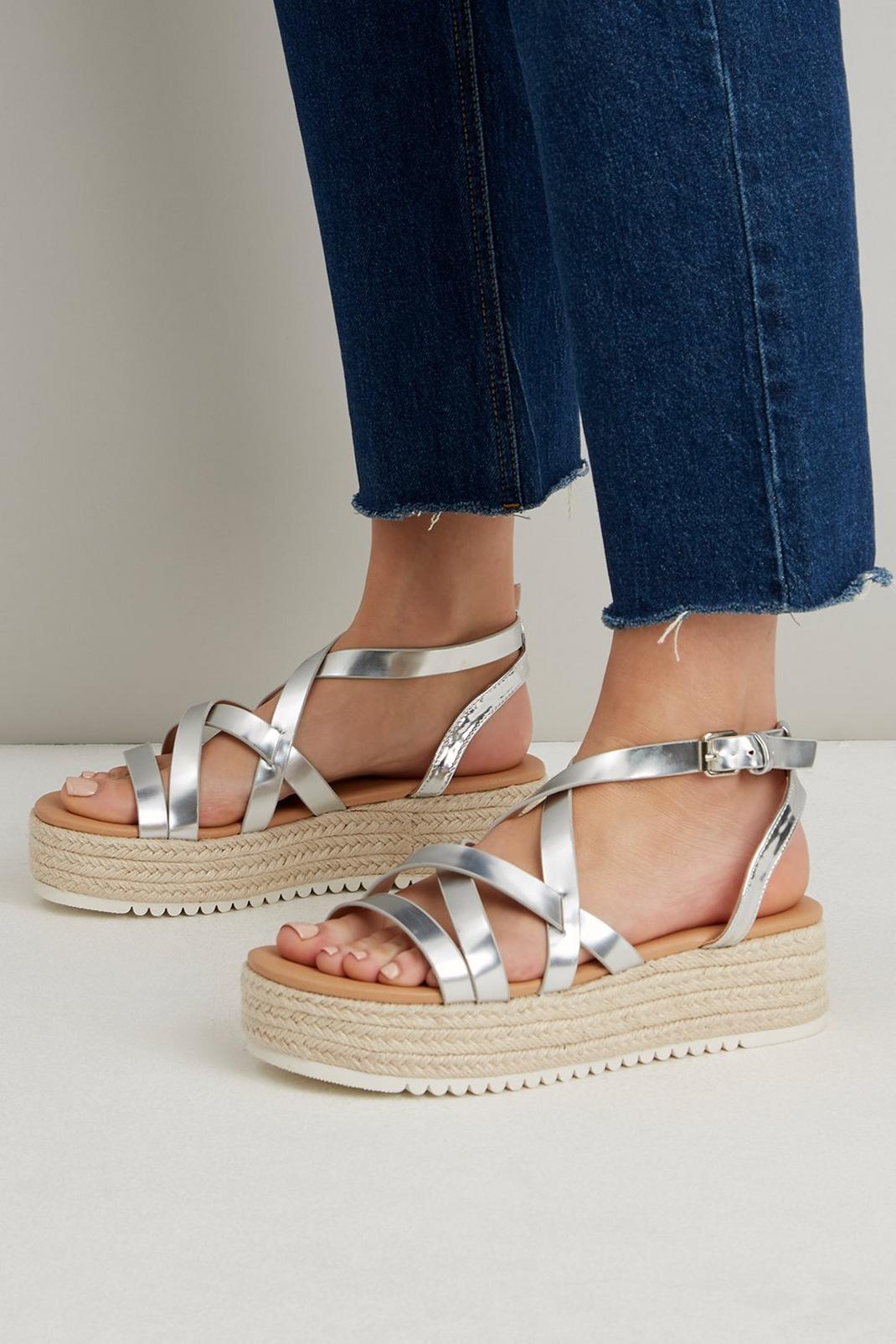 Silver Sinclaire Strappy Flatform image number 1