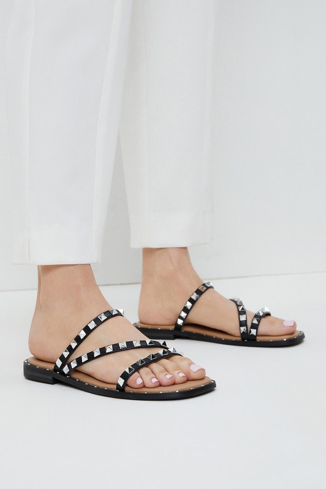 Black Heidi Studded Flat Sandal image number 1