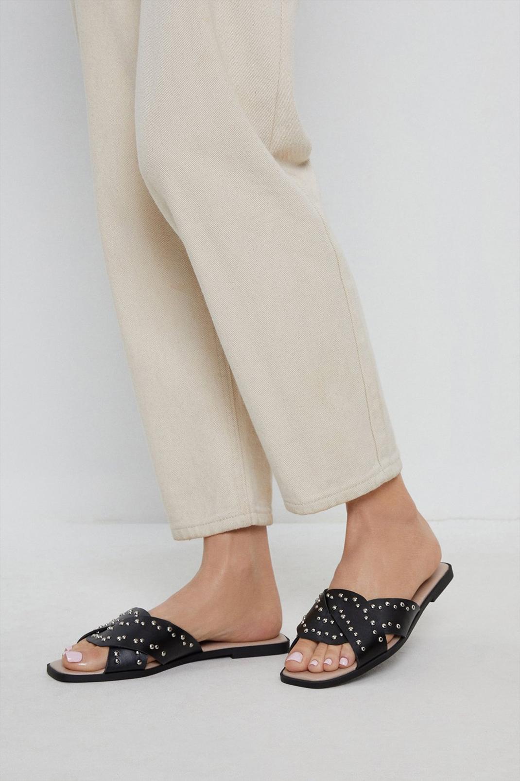 Black Francine Studded Detail Flat Sandal image number 1