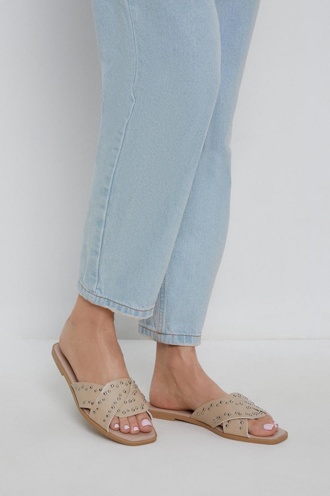 Cream Francine Studded Detail Flat Sandal image number 1