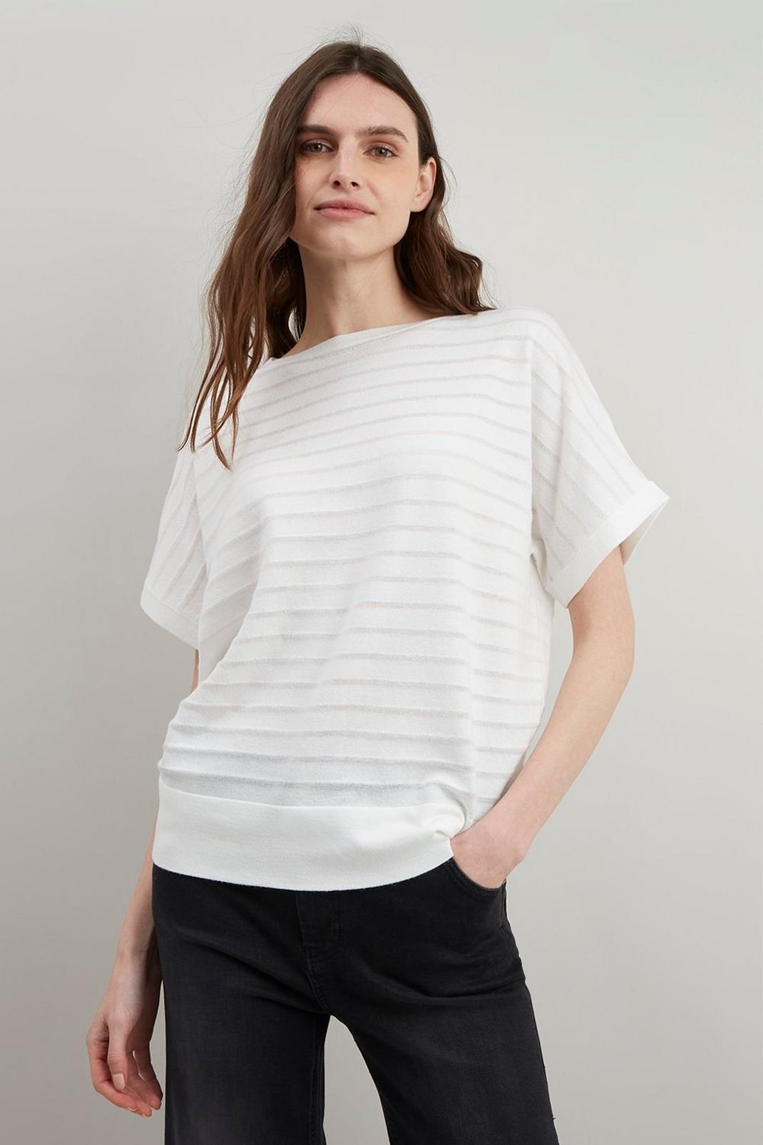 White Self Stripe Knitted Top image number 1