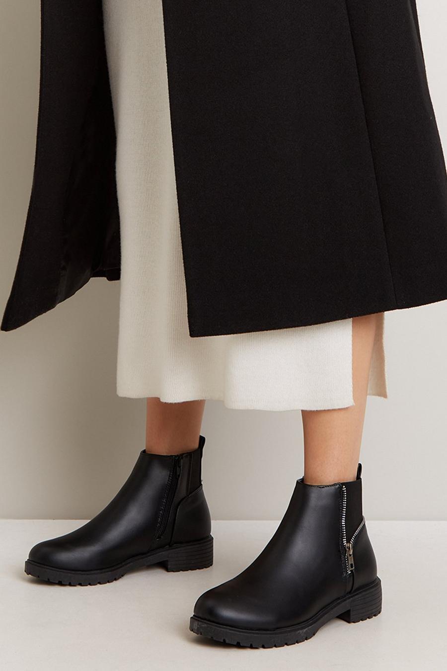 Wide Fit Mia Side Zip Ankle Boots