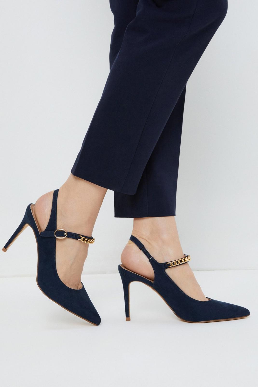 Navy Emma Chain Detail Court Shoes image number 1