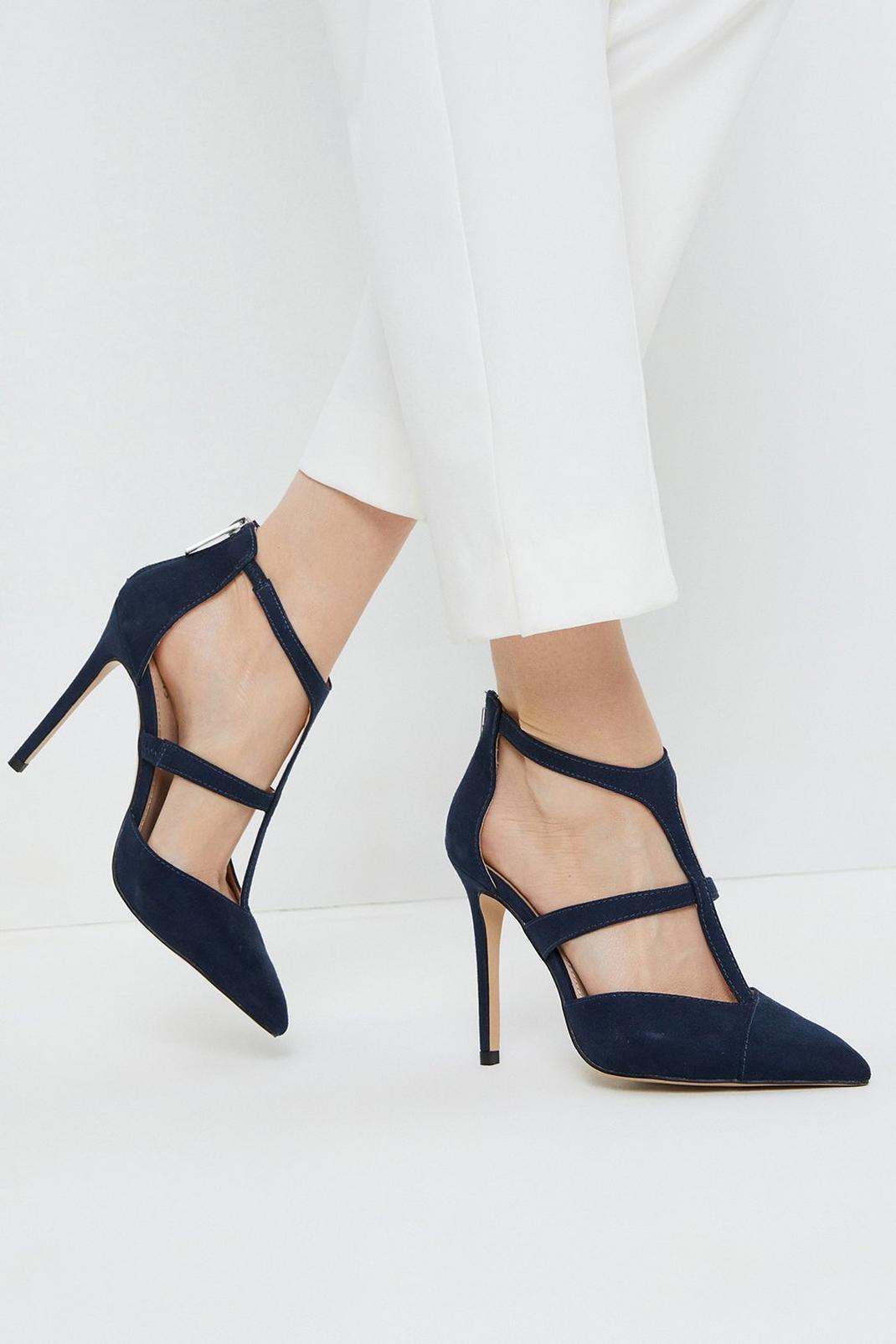 Navy Elenor Cut Out Court Shoes image number 1