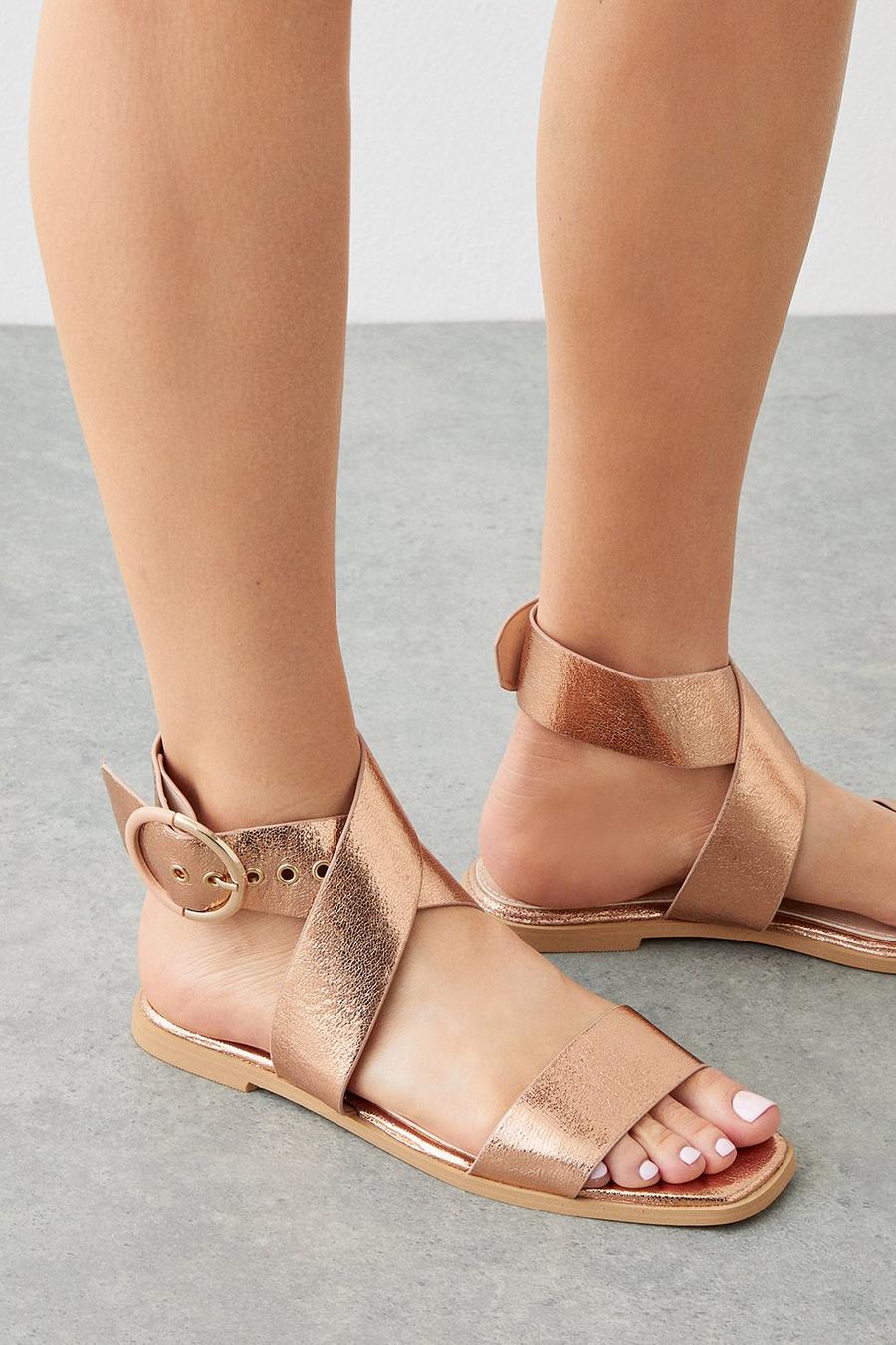 Leather Yana Cross Ankle Strap Flat Sandal