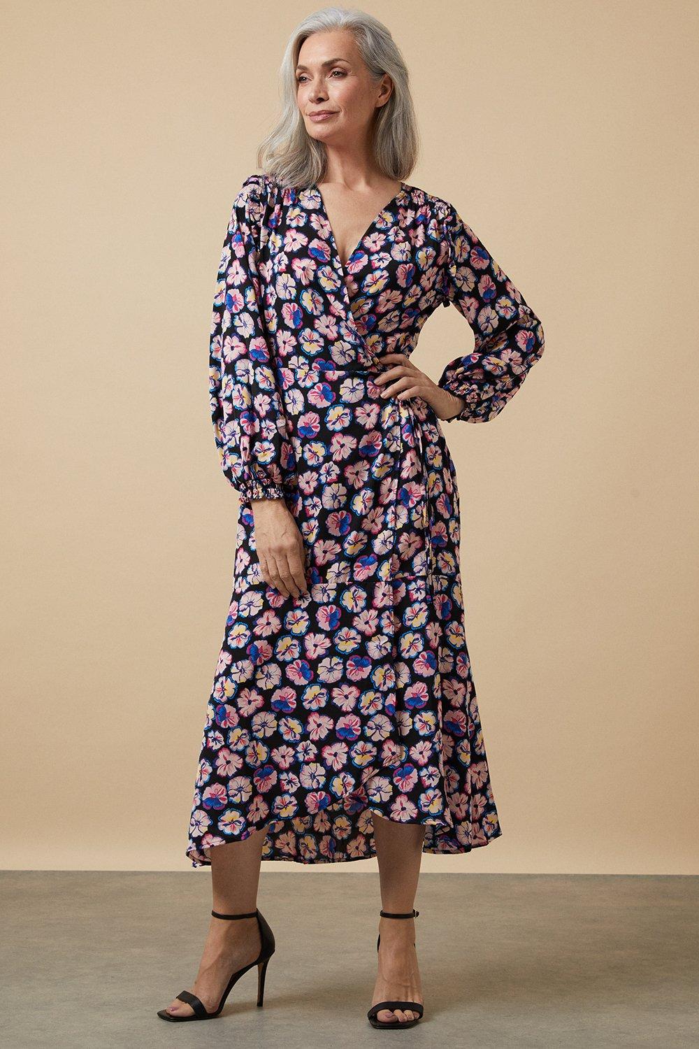 Daisy Print Wrap Midi Dress