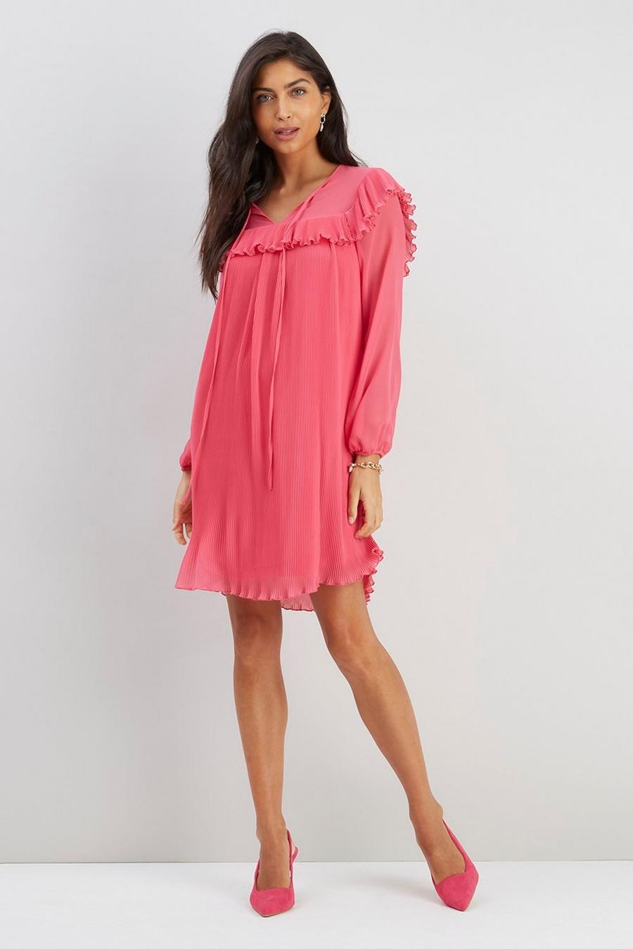 Pink Pleated Bib Dress