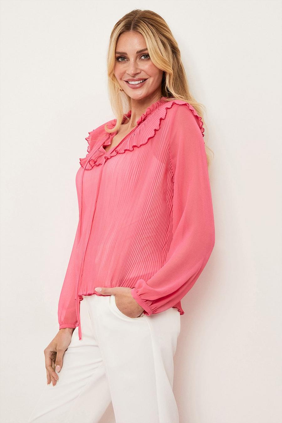 Pink Collar Detail Pleated Top