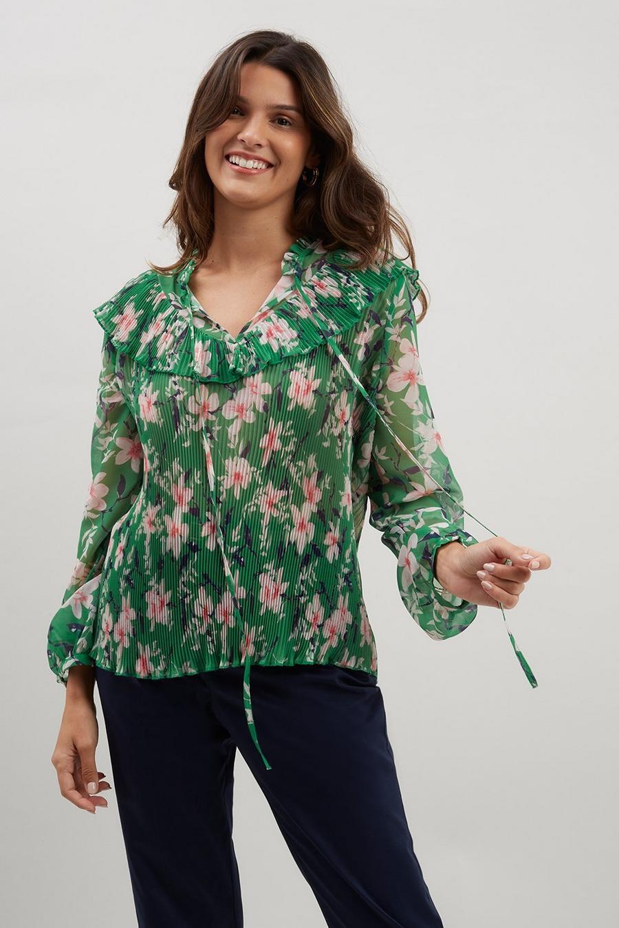 Flower Collar Detail Pleated Top