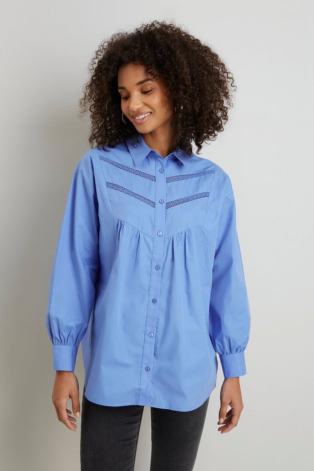 Blue Cotton Poplin Long Line Shirt image number 1